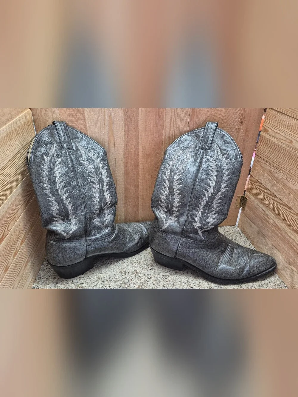 ​Vintage Abilene Men's Gray Leather Cowboy Boots Size 9.5 D Pointed Toe Western